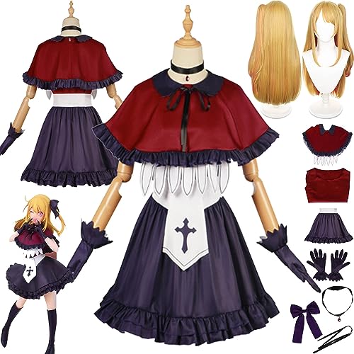 Tjmiaohao Anime Oshi No Ko Hoshino Rubii Cosplay Kostüm Outfit Arima Kana Uniform Komplettes Set Halloween Karneval Party Dress Up Anzug mit Kopfschmuck Perücke für Frauen Mädchen (S) von Tjmiaohao