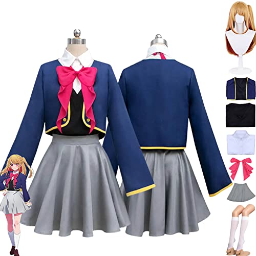 Tjmiaohao Anime Oshi No Ko Hoshino Rubii Cosplay Kostüm Outfit Blau Uniform Mantel Hemd Rock Perücke Full Set Halloween Karneval Party Dress Up Anzug für Frauen Mädchen (XS) von Tjmiaohao