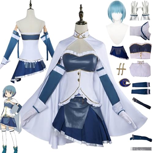 Tjmiaohao Anime Puella Magi Madoka Magica Miki Sayaka Cosplay Kostüm Outfit Kaname Modoka Uniform Full Set Halloween Party Karneval Dress Up Anzug mit Perücke für Frauen Mädchen (M) von Tjmiaohao