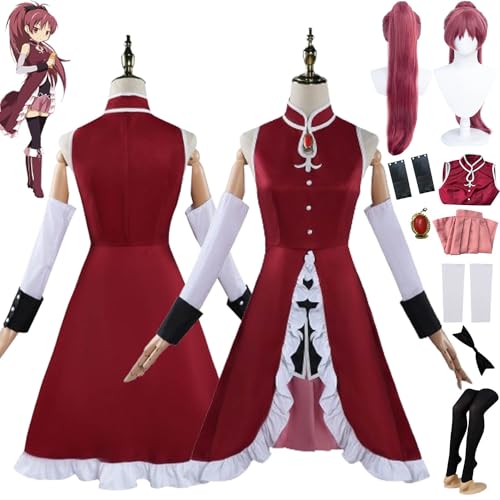 Tjmiaohao Anime Puella Magi Madoka Magica Sakura Kyoko Cosplay Kostüm Outfit Kaname Modoka Uniform Full Set Halloween Dress Up Anzug mit Perücke Kopfschmuck für Frauen Mädchen (S) von Tjmiaohao