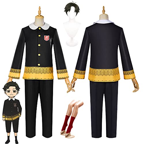 Tjmiaohao Anime Spy Family Damian Desmond Cosplay Kostüm Outfit Schwarz JK Schuluniform Perücke Full Set Halloween Karneval Party Dress Up Anzug für Männer Jungen (M) von Tjmiaohao