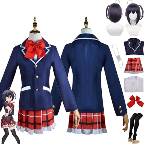 Tjmiaohao Anime Takanashi Rikka Dekomori Sanae Cosplay Kostüm Outfit Love Chunibyo Other Delusions Uniform Full Set Halloween Dress Up Anzug mit Perücke für Frauen Mädchen (XS) von Tjmiaohao