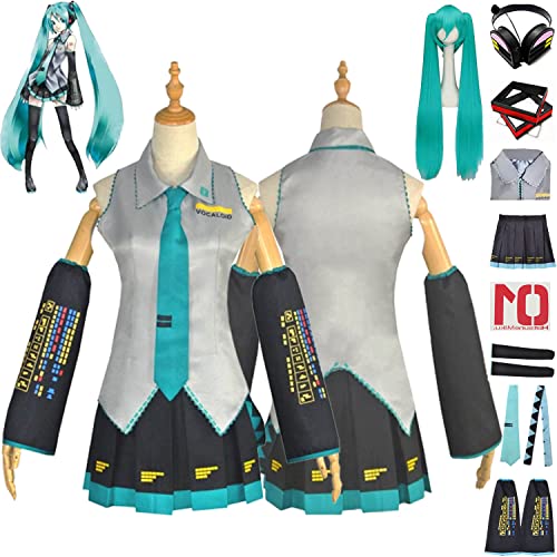 Tjmiaohao Anime Vocaloid Miku Cosplay Kostüm Outfit Japanische Anfänger Future Uniform Full Set Frauen Mädchen Halloween Dress Up Anzug mit Perücke/Kopfschmuck/Kopfhörer/Aufkleber (S) von Tjmiaohao