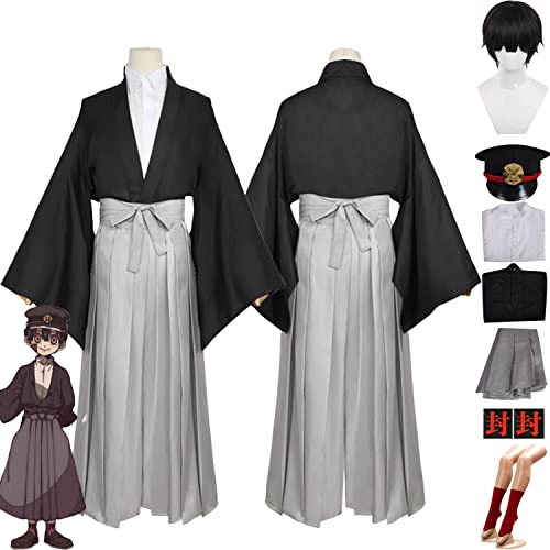 Tjmiaohao Anime Yugi Tsukasa Cosplay Kostüm Outfit Toilettengebunden Hanako Kun Schwarze Uniform Full Set Halloween Karneval Party Dress Up Anzug mit Hut Perücke für Männer Jungen (L) von Tjmiaohao