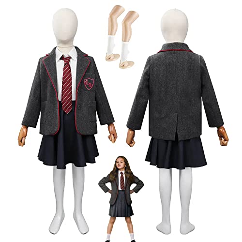 Tjmiaohao Filmfigur Matilda Cospaly Kostüm Outfit Rollenspiel Graue Schuluniform Mantel Hemd Rock Krawatte Komplettes Set Halloween Karnevalsparty Anziehanzug für Kinder (140) von Tjmiaohao