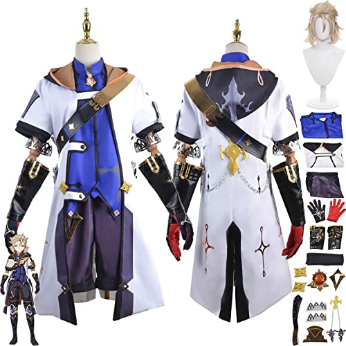 Tjmiaohao Genshin Impact Albedo Cosplay Kostüm Outfit Spielfiguren Raiden Shogun Uniform Full Set Halloween Party Dress Up Anzug mit Perücke für Herren Jungen (M) von Tjmiaohao