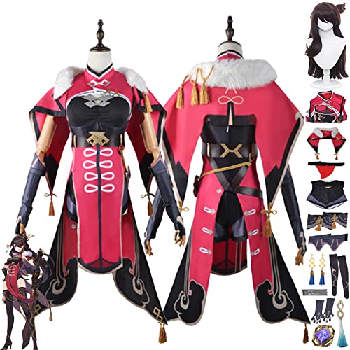 Tjmiaohao Genshin Impact Beidou Cosplay Kostüm Outfit Spielfiguren Hutao Raiden Shogun Uniform Full Set Frauen Mädchen Halloween Party Dress Up Anzug mit Perücke Augenmaske (L) von Tjmiaohao