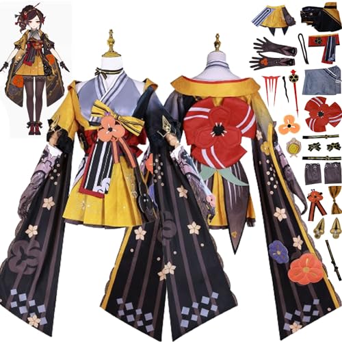 Tjmiaohao Genshin Impact Chiori Cosplay Kostüm Outfit Spiel Charakter Lyney Focalors Uniform Full Set Halloween Party Karneval Dress Up Anzug mit Kopfschmuck für Frauen Mädchen (M) von Tjmiaohao