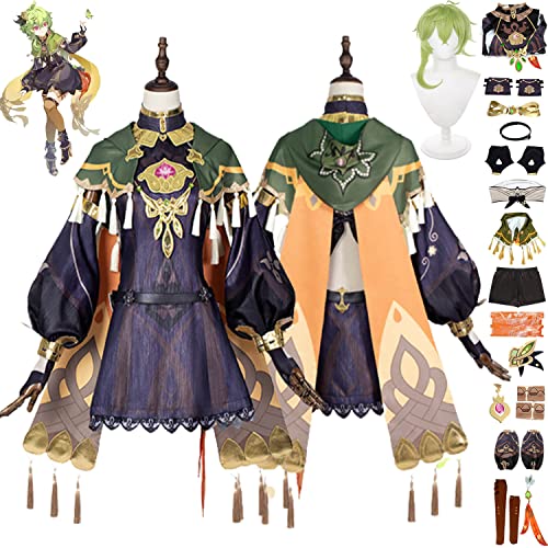 Tjmiaohao Genshin Impact Collei Cosplay Kostüm Outfit Spielfiguren Hutao Raiden Shogun Uniform Full Set Halloween Party Dress Up Anzug mit Ohrring Perücke für Frauen Mädchen (XL) von Tjmiaohao