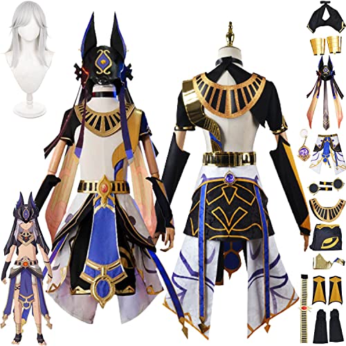 Tjmiaohao Genshin Impact Cyno Cosplay Kostüm Outfit Spielfiguren Yae Miko Raiden Shogun Uniform Full Set Halloween Party Dress Up Anzug mit Hut Perücke für Männer Jungen (S) von Tjmiaohao