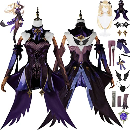 Tjmiaohao Genshin Impact Fischl Cosplay Kostüm Outfit Spiel Charakter Uniform Perücke Kopfschmuck Augenmaske Full Set Halloween Karneval Party Dress Up Anzug für Frauen Mädchen (XL) von Tjmiaohao