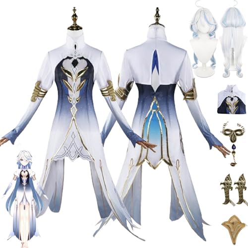 Tjmiaohao Genshin Impact Furina Focalors Cosplay Kostüm Outfit Spiel Charakter Kleider Uniform Full Set Halloween Party Karneval Dress Up Anzug mit Perücke für Frauen Mädchen (XL) von Tjmiaohao