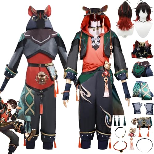 Tjmiaohao Genshin Impact Gaming Cosplay Kostüm Outfit Spiel Charakter Uniform Full Set Halloween Party Dress Up Anzug mit Perücke Kopfschmuck Halskette Armband für Männer Jungen (S) von Tjmiaohao