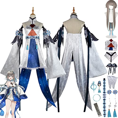 Tjmiaohao Genshin Impact Guizhong Cosplay Kostüm Outfit Spielfiguren Raiden Shogun Uniform Full Set Halloween Party Dress Up Anzug mit Kopfschmuck Perücke für Damen Mädchen (XXXL) von Tjmiaohao