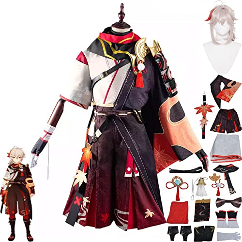 Tjmiaohao Genshin Impact Kaedehara Kazuha Cosplay Kostüm Outfit Spielfigur Neuvillette Uniform Komplettset Halloween Karneval Party Dress Up Anzug mit Perücke für Männer Jungen (M) von Tjmiaohao