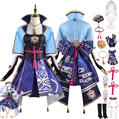 Tjmiaohao Genshin Impact Kamisato Ayaka Cosplay Kostüm Outfit Spielfiguren Hutao Uniform Full Set Frauen Mädchen Halloween Karneval Party Dress Up Anzug mit Perücke Fan (L) von Tjmiaohao