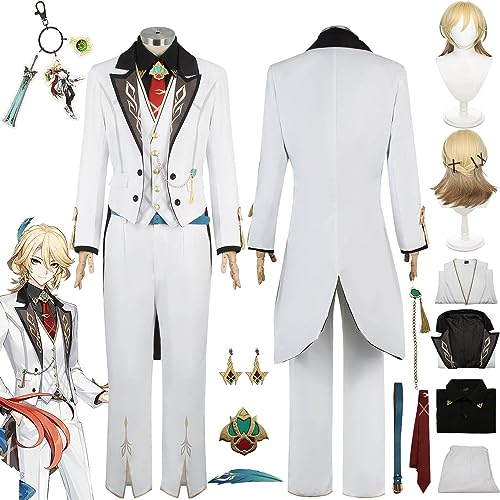 Tjmiaohao Genshin Impact Kaveh neue Haut Cosplay Kostüm Outfit Spiel Charakter Uniform Schlüsselanhänger Ohrringe Perücke Full Set Halloween Party Dress Up Anzug für Männer Jungen (S) von Tjmiaohao