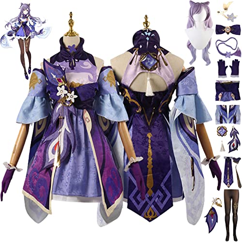 Tjmiaohao Genshin Impact Keqing Cosplay Kostüm Outfit Spielfiguren Hutao Raiden Shogun Uniform Full Set Frauen Mädchen Halloween Party Dress Up Anzug mit Perücke (M) von Tjmiaohao