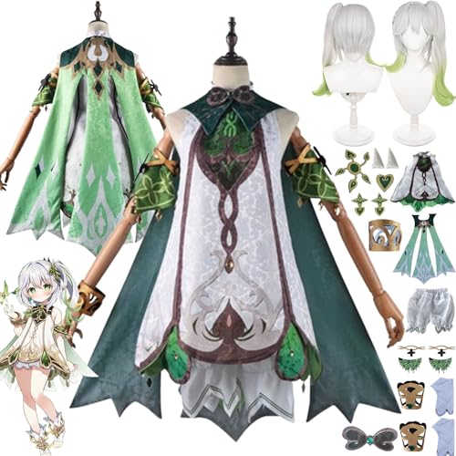 Tjmiaohao Genshin Impact Nahida Cosplay Kostüm Outfit Spiel Charakter Uniform Full Set Halloween Karneval Dress Up Anzug mit Armband Kopfschmuck Perücke für Frauen Mädchen (XL) von Tjmiaohao