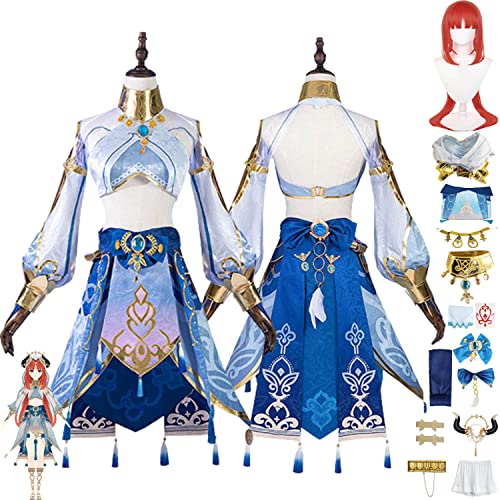 Tjmiaohao Genshin Impact Nilou Cosplay Kostüm Outfit Spielcharakter Lyney Uniform Komplettset Halloween Party Karneval Dress Up Anzug mit Kopfschmuck Perücke für Frauen Mädchen (M) von Tjmiaohao