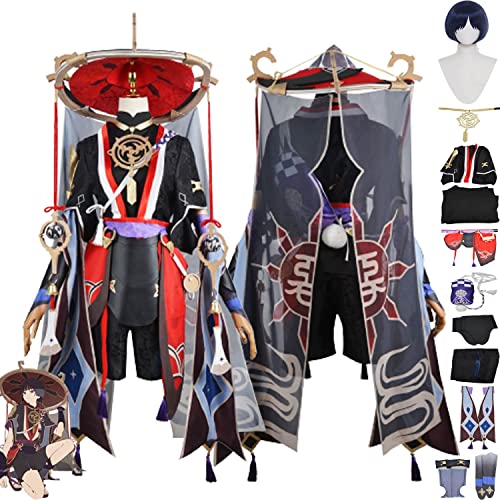 Tjmiaohao Genshin Impact Scaramouche Cosplay Kostüm Outfit Spielcharakter Diluc Uniform Komplettset Herren Jungen Halloween Karneval Dress Up Anzug mit Perücke (ohne Hut) (XXL) von Tjmiaohao