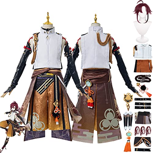 Tjmiaohao Genshin Impact Shikanoin Heizou Cosplay Kostüm Outfit Spielfiguren Hutao Raiden Shogun Uniform Full Set Herren Jungen Halloween Party Dress Up Anzug mit Perücke (S) von Tjmiaohao