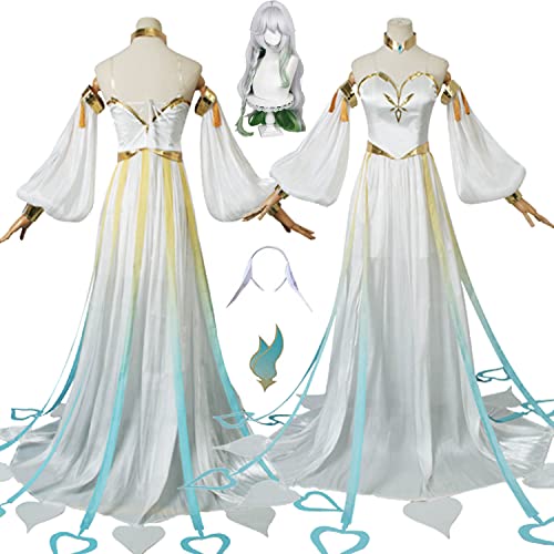 Tjmiaohao Genshin Impact The Greater Lord Rukkhadevata Cosplay Kostüm Outfit Spielfiguren Uniform Full Set Frauen Mädchen Halloween Dress Up Anzug mit Kopfschmuck Perücke Aufkleber (L) von Tjmiaohao