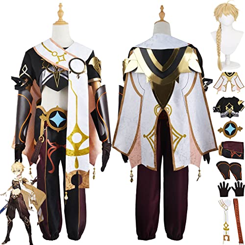 Tjmiaohao Genshin Impact Traveler Aether Cosplay Kostüm Outfit Spielfiguren Hutao Raiden Shogun Uniform Full Set Halloween Party Dress Up Anzug mit Perücke für Männer Jungen (L) von Tjmiaohao