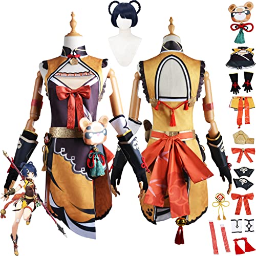 Tjmiaohao Genshin Impact Xiangling Cosplay Kostüm Outfit Spielfiguren Hutao Raiden Shogun Uniform Full Set Halloween Karneval Party Dress Up Anzug mit Perücke für Frauen Mädchen (M) von Tjmiaohao