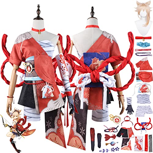 Tjmiaohao Genshin Impact Yoimiya Cosplay Kostüm Outfit Spielfiguren Hutao Raiden Shogun Uniform Full Set Frauen Mädchen Halloween Party Dress Up Anzug mit Perücke Kopfschmuck (M) von Tjmiaohao