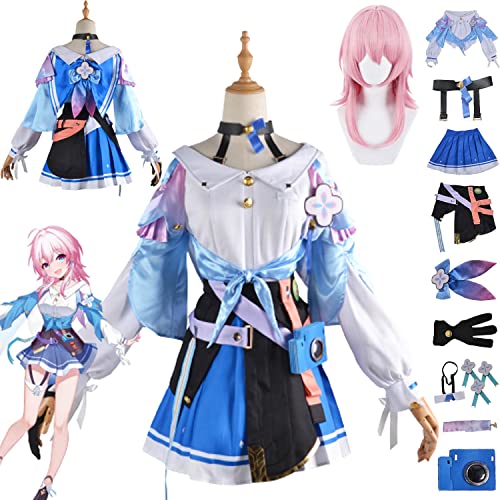 Tjmiaohao Honkai Star Rail 7. März Cosplay Kostüm Outfit Spielfiguren Bailu Uniform Full Set Halloween Karneval Party Dress Up Anzug mit Ohrringen Perücke für Frauen Mädchen (L) von Tjmiaohao