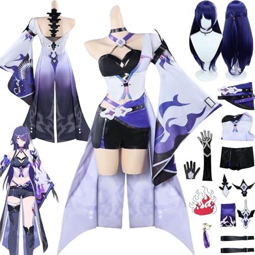 Tjmiaohao Honkai Star Rail Acheron Cosplay Kostüm Outfit Spiel Charakter Firefly Uniform Full Set Halloween Dress Up Anzug mit Perücke Kopfschmuck Ohr Clip für Frauen Mädchen (XXXL) von Tjmiaohao