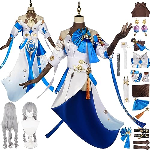 Tjmiaohao Honkai Star Rail Bronya Cosplay Kostüm Outfit Spielcharakter Uniform Komplettes Set Halloween Party Dress Up Anzug mit Kopfschmuck Perücke Ohrringe für Frauen Mädchen (L) von Tjmiaohao