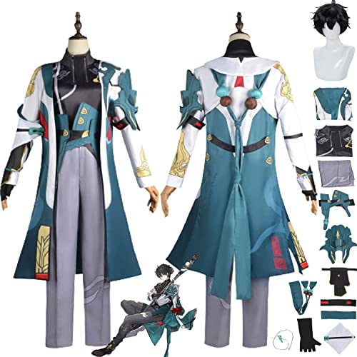 Tjmiaohao Honkai Star Rail Dan Heng Cosplay Kostüm Outfit Spielfigur 7. März Uniform Komplettset Halloween Karneval Party Dress Up Anzug mit Ohrring Perücke für Männer Jungen (XXXL) von Tjmiaohao