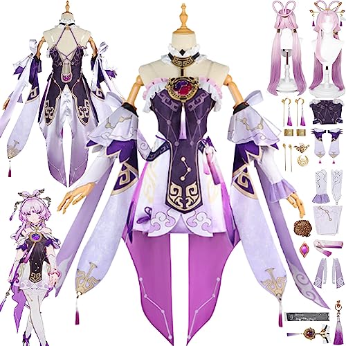 Tjmiaohao Honkai Star Rail Fu Xuan Cosplay Kostüm Outfit Spielcharakter Uniform Kopfschmuck Perücke Ohrring Komplettset Halloween Karneval Party Dress Up Anzug für Frauen Mädchen (XXL) von Tjmiaohao