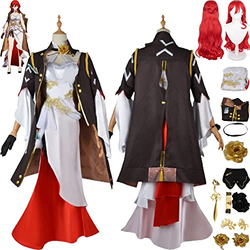 Tjmiaohao Honkai Star Rail Himeko Cosplay Kostüm Outfit Spielfigur 7. März Uniform KleiderOhrring Perücke Komplettset Halloween Karneval Party Anziehanzug für Frauen Mädchen (XXXL) von Tjmiaohao