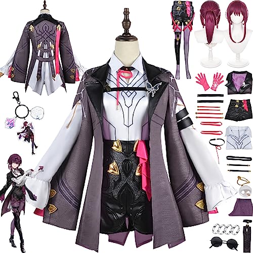 Tjmiaohao Honkai Star Rail Kafka Cosplay Kostüm Outfit Spielcharakter Uniform Komplettes Set Halloween Party Dress Up Anzug mit Ohrring/Perücke/Ring/Sonnenbrille für Frauen Mädchen (L) von Tjmiaohao