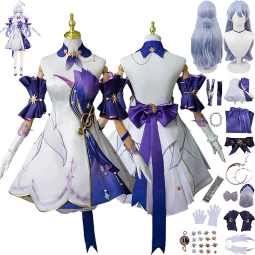 Tjmiaohao Honkai Star Rail Robin Cosplay Kostüm Outfit Spiel Charakter Uniform Kleider Full Set Halloween Party Dress Up Anzug mit Perücke Kopfschmuck Ohrringe für Frauen Mädchen (L) von Tjmiaohao