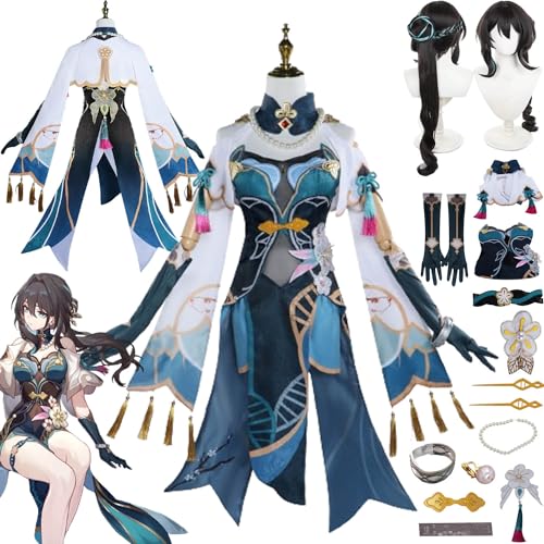 Tjmiaohao Honkai Star Rail Ruan Mei Cosplay Kostüm Outfit Spiel Charakter Uniform Full Set Halloween Dress Up Anzug mit Perücke Ohrring Kopfschmuck Halskette für Frauen Mädchen (S) von Tjmiaohao