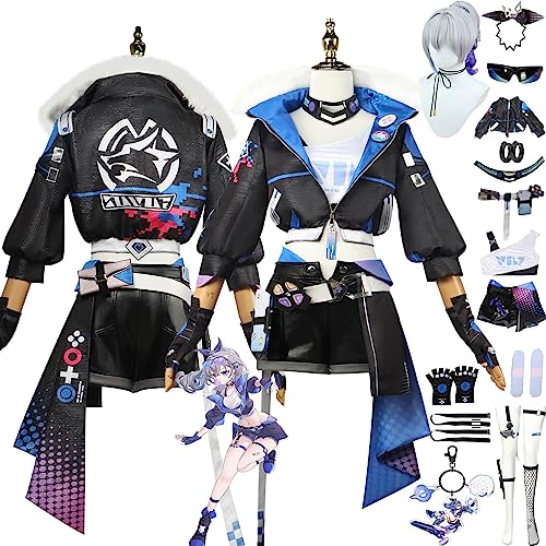 Tjmiaohao Honkai Star Rail Silver Wolf Cosplay Kostüm Outfit Spielcharakter Uniform Komplettset Halloween Dress Up Anzug mit Perücke/Ohrringen/Brille/Kopfschmuck für Frauen Mädchen (M) von Tjmiaohao