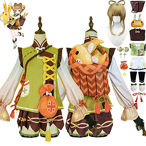 Tjmiaohao Spielfiguren YaoYao Cosplay Kostüm Outfit Genshin Impact Dehya Raiden Shogun Uniform Full Set Halloween Party Dress Up Anzug mit Puppenperücke für Frauen Mädchen (L) von Tjmiaohao