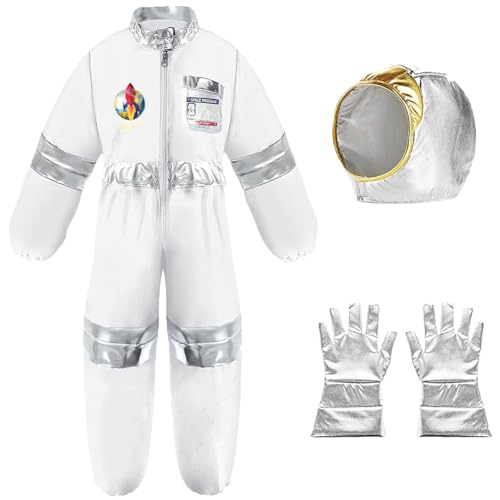 Tkcumwcz Astronaut Kostüm Kinder, Astronauten Kostüm Kind, Weltall Kostüm mit Helm und Handschuhe, Space Kostüm Rollenspiel für Karneval Halloween Cosplay,L von Tkcumwcz