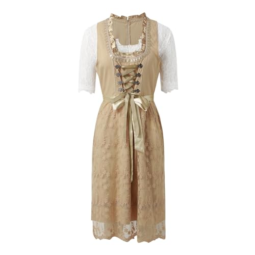 Oktoberfest Outfit Damen Bier Mädchen Oktoberfest Bayerisches Oktoberfest Kostüm Traditionelles Dirndl Kleid Oktoberfest Kostüm Damen Verkleidung für Oktoberfest Karneval Halloween (A2-Beige, 3XL) von Tkukkwr