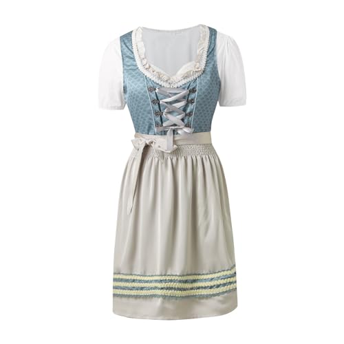 Oktoberfest Outfit Damen Bier Mädchen Oktoberfest Bayerisches Oktoberfest Kostüm Traditionelles Dirndl Kleid Oktoberfest Kostüm Frauen Verkleidung für Oktoberfest Karneval Halloween (A4-Hellblau, 4XL) von Tkukkwr