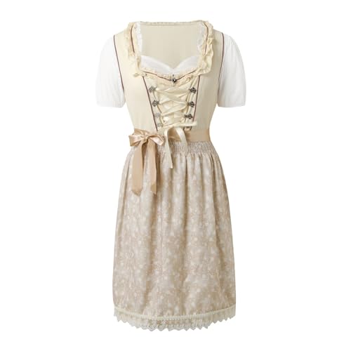 Oktoberfest-Outfit für Damen, Biermädchen, Oktoberfest, bayerisches Oktoberfest-Kostüm, traditionelles Dirndlkleid, Oktoberfest-Kostüm, Damen-Kostüm für Oktoberfest, Karneval, Halloween (A1-Beige, von Tkukkwr