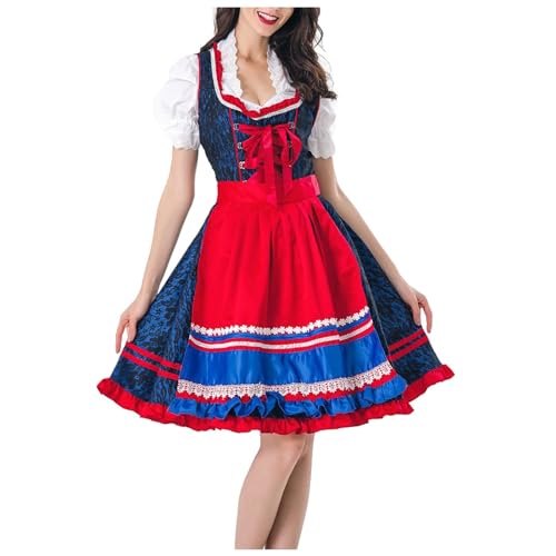 Oktoberfest-Outfit für Damen, bayerisches Kostüm, deutsches Bierfest, traditionelles Oktoberfest-Kostüm, Oktoberfest-Outfits, kariertes Kleid, Lederhose, Damen-Kostüm (A5-Dunkelblau, M) von Tkukkwr