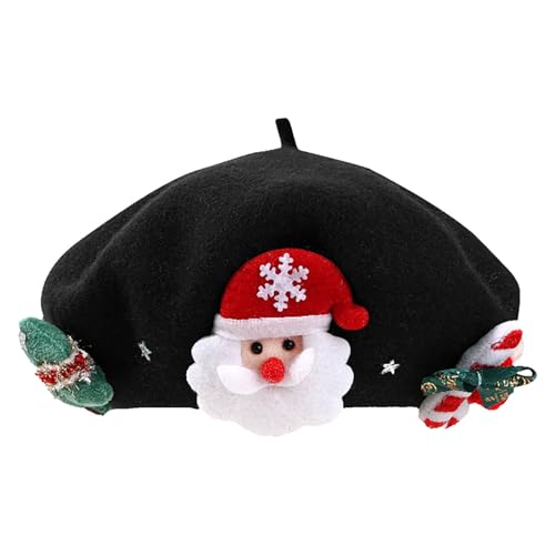 Tkukkwr Unisex süße Weihnachtsmütze für Kinder, Baskenmütze mit Dekoration, süße Wolle, Künstlermütze, Winter, Kinder, warme Hüte für Neujahr, festliche Party, bunte Weihnachtsmützen für Urlaub von Tkukkwr