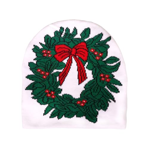 Tkukkwr Weihnachtsmütze, gestrickte Strickmütze mit Rentiermuster für Kinder, Erwachsene, Jungen, Mädchen, warmer Komfort, Urlaubsmützen für Neujahr, festliche Party (Weiß, Einheitsgröße) von Tkukkwr