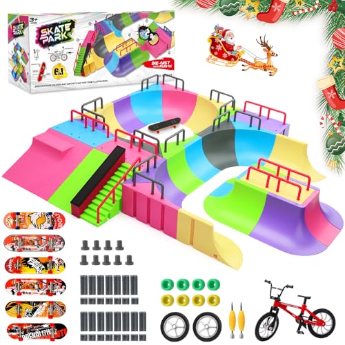 Tlater Finger Skateboard Park, DIY Halfpipe Fingerskateboards Set Inkl. Fingerboard Rampes, Skateboards und Finger Fahrrad - Finger Skateboard Rampen Set - Für Fingersportarten, Geschenk Für Kinder von Tlater