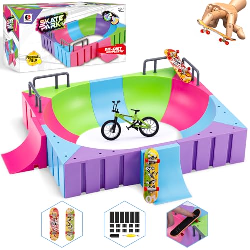 Tlater Mini Finger Skateboard Park Kits, 12-in-1 Finger Skateboard Ramp Set mit 12 Rampen, 2 Fingerboards, 1 Finger Bike, DIY Fingerspielzeug Lernspielzeug Geschenke für Kinder von Tlater